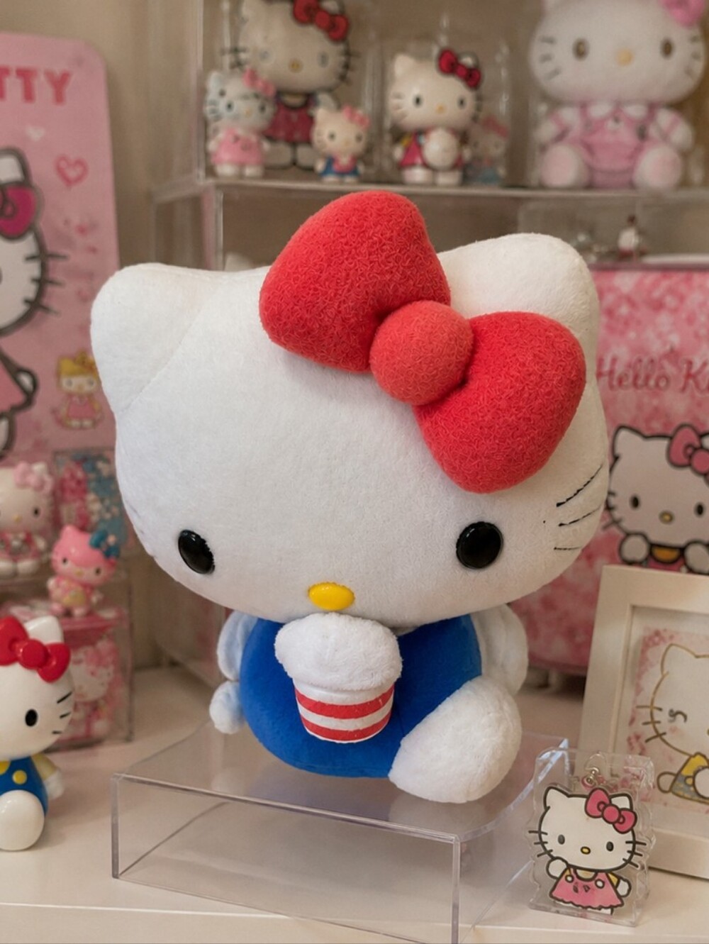 Hello Kitty Plush Holding Cup Blue Outfit Collectible